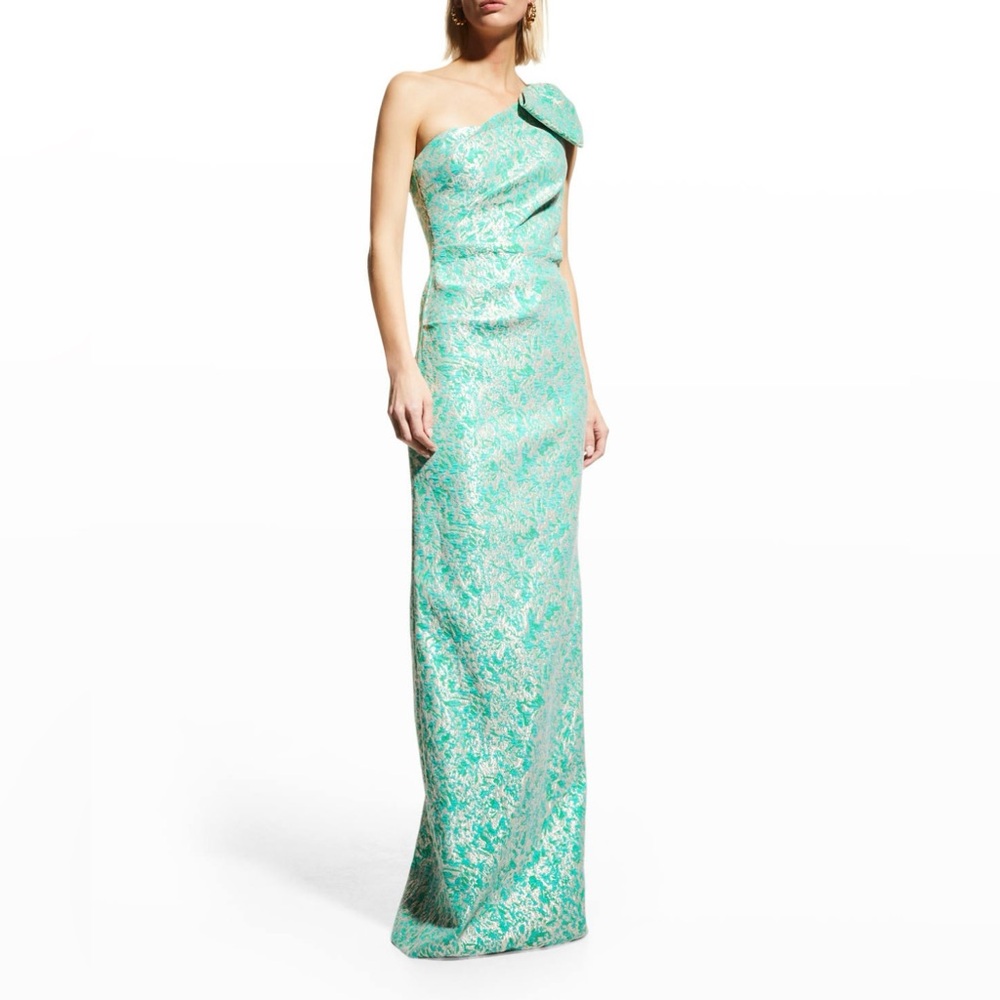 Rickie Freeman for Teri Jon Green Sequin Asymmetrical Gown